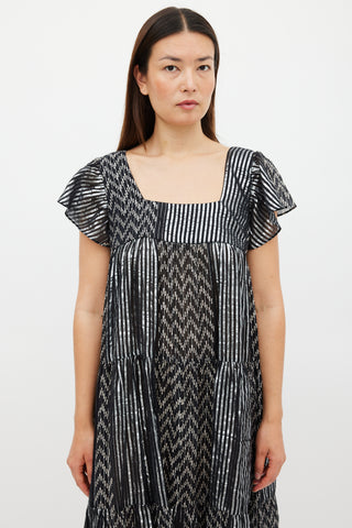 Horses Atelier Black & Silver Striped Tier Midi Dress