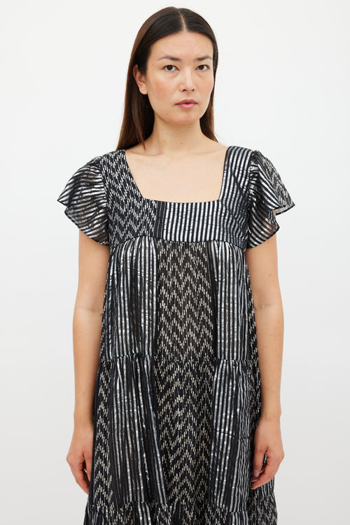 Horses Atelier Black & Silver Striped Tier Midi Dress