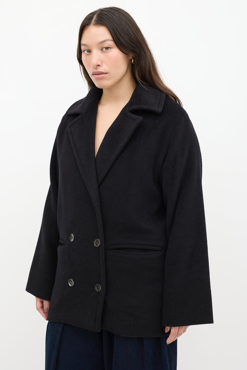 Horses Atelier Black Wool Double Breasted Pea Coat