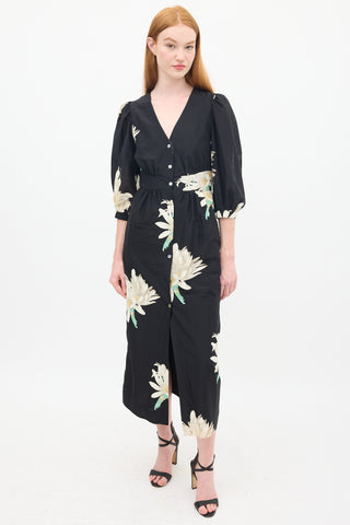 Horses Atelier Black & Multicolour Silk & Cotton Floral Paz Dress