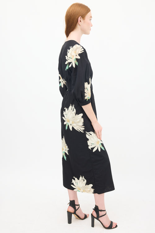 Horses Atelier Black & Multicolour Silk & Cotton Floral Paz Dress