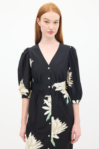 Horses Atelier Black & Multicolour Silk & Cotton Floral Paz Dress