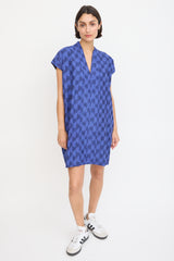 Horses Atelier Blue Cotton Smoking Printed Mini Dress