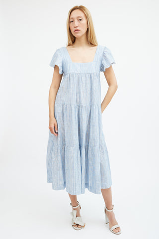 Horses Atelier Blue & White Striped Cotton Tiered Dress