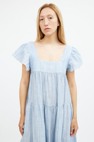 Horses Atelier Blue & White Striped Cotton Tiered Dress