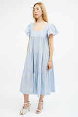 Horses Atelier Blue & White Striped Cotton Tiered Dress
