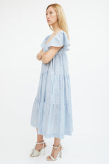 Horses Atelier Blue & White Striped Cotton Tiered Dress