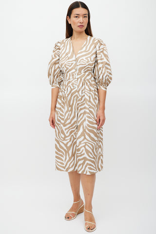 Horses Atelier Brown & White Printed Button Up Dress