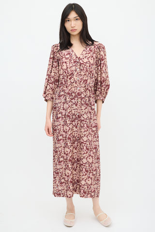 Horses Atelier Burgundy & Pink Silk Floral Dress