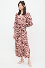 Horses Atelier Burgundy & Pink Silk Floral Dress
