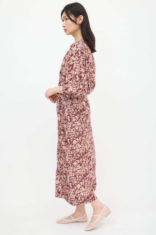 Horses Atelier Burgundy & Pink Silk Floral Dress