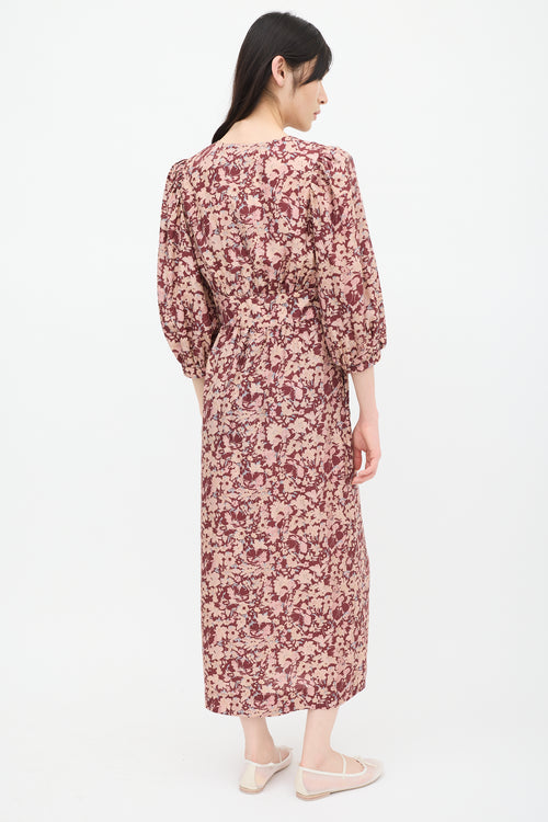 Horses Atelier Burgundy & Pink Silk Floral Dress