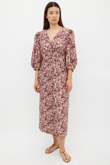 Horses Atelier Burgundy & Pink Silk Floral Paz Dress