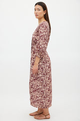 Horses Atelier Burgundy & Pink Silk Floral Paz Dress