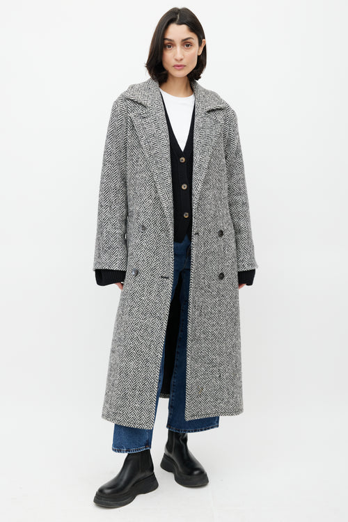 Horses Atelier White & Black Wool Herringbone Coat