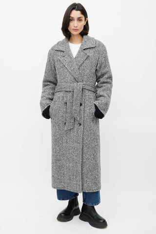 Horses Atelier White & Black Wool Herringbone Coat