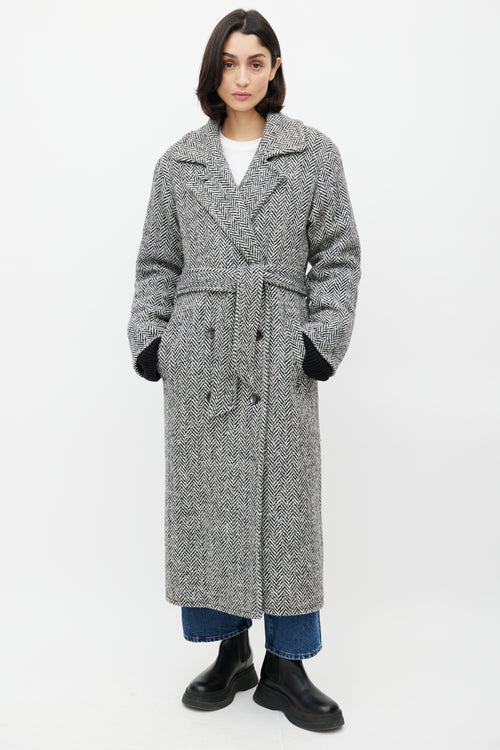 Horses Atelier White & Black Wool Herringbone Coat