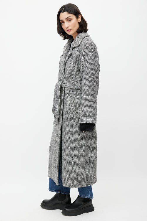 Horses Atelier White & Black Wool Herringbone Coat