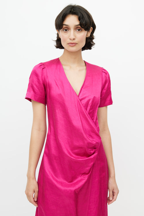 Horses Atelier Pink Linen Wrap Dress