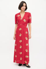 Horses Atelier Red & Multi Silk Floral Obi Puff Dress