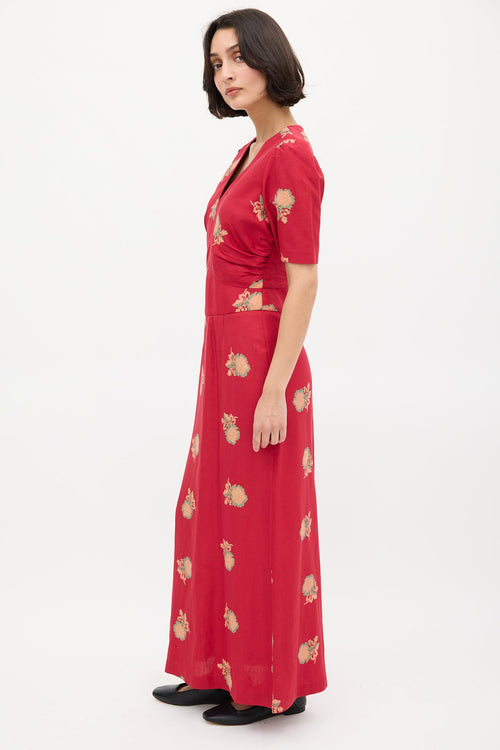 Horses Atelier Red & Multi Silk Floral Obi Puff Dress