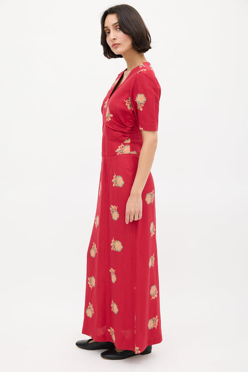 Horses Atelier Red & Multi Silk Floral Obi Puff Dress