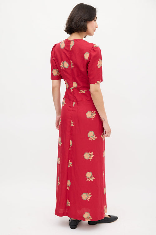 Horses Atelier Red & Multi Silk Floral Obi Puff Dress