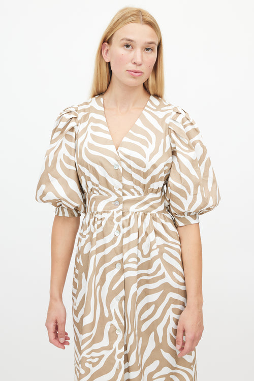 Horses Atelier White & Brown Patterned Dress