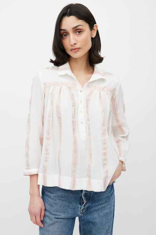 Horses Atelier White & Pink Stripe Glitter Top