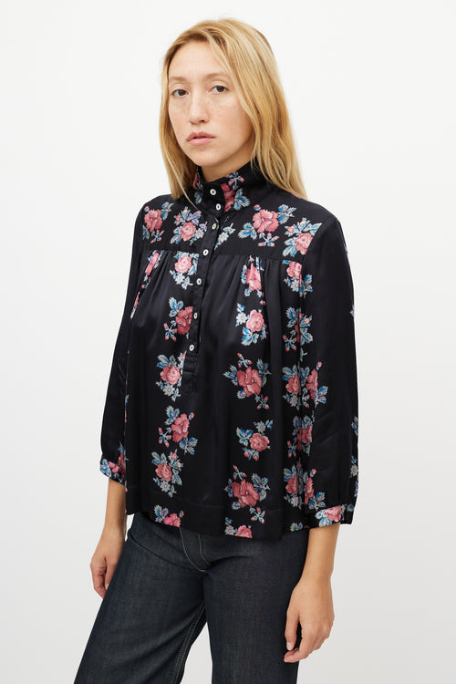 Horses Atelier Black & Multicolour Silk Floral Shirt