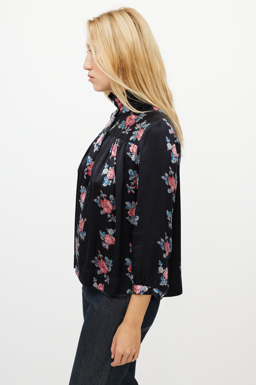Horses Atelier Black & Multicolour Silk Floral Shirt