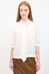 Horses Atelier Cream Satin Tie Neck Blouse
