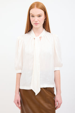 Horses Atelier Cream Satin Tie Neck Blouse