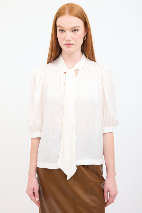 Horses Atelier Cream Satin Tie Neck Blouse