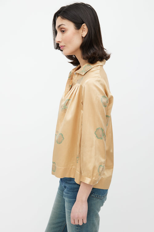 Horses Atelier Brown & Green Silk Blend Floral Printed Top