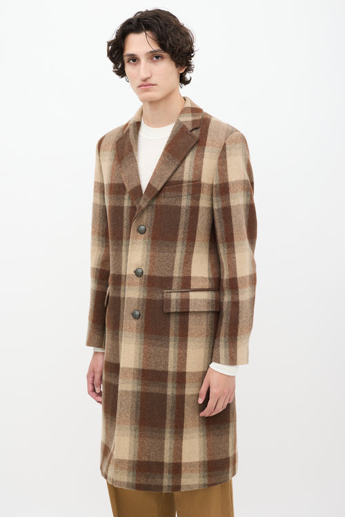 Hugo Boss Brown Wool Check Long Coat