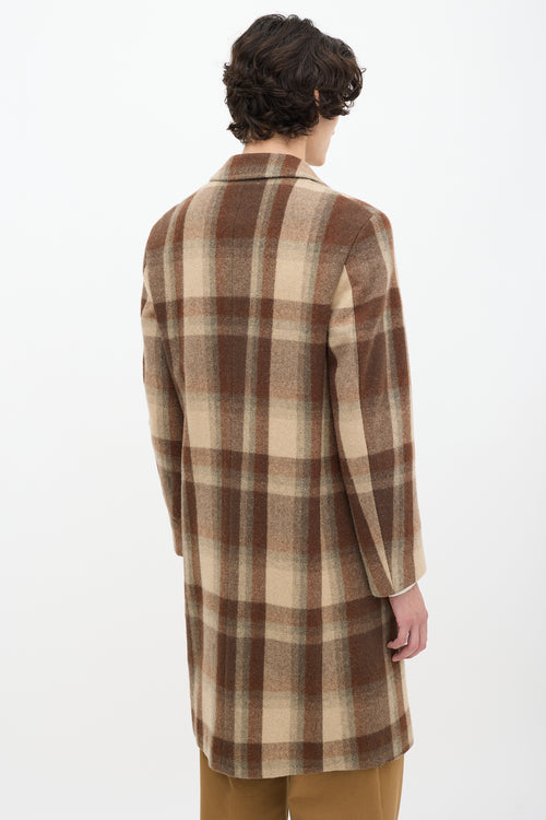 Hugo Boss Brown Wool Check Long Coat