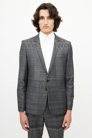 Hugo Boss Grey Wool Intarsia Blazer Pant Suit