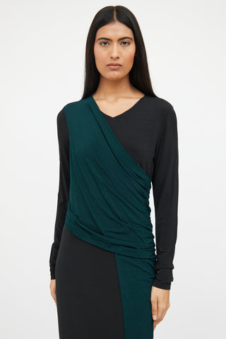 Hugo Boss Black & Green Paneled Gathered Dress