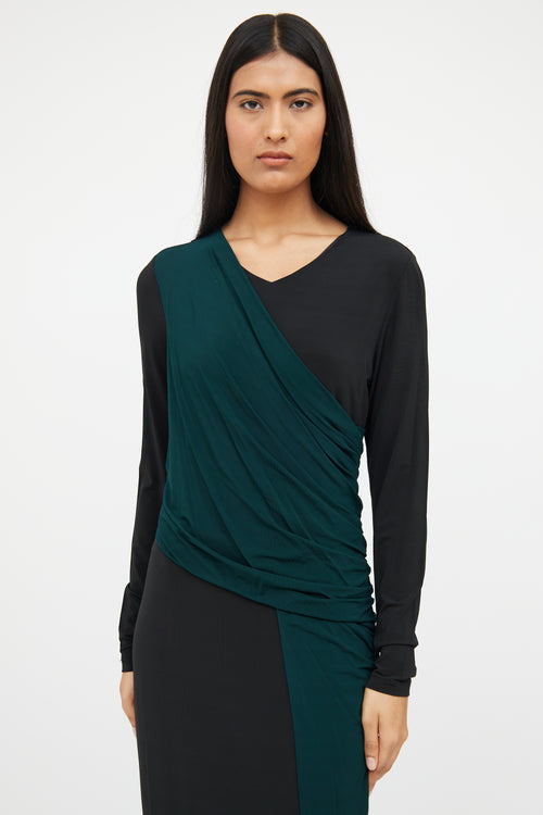 Hugo Boss Black & Green Paneled Gathered Dress