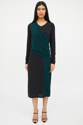 Hugo Boss Black & Green Paneled Gathered Dress