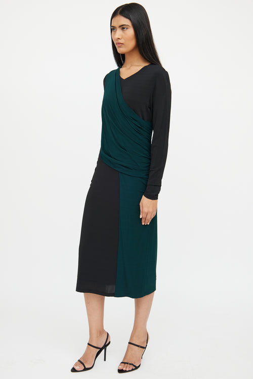 Hugo Boss Black & Green Paneled Gathered Dress