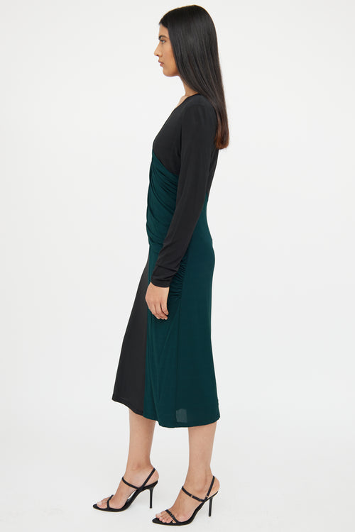 Hugo Boss Black & Green Paneled Gathered Dress