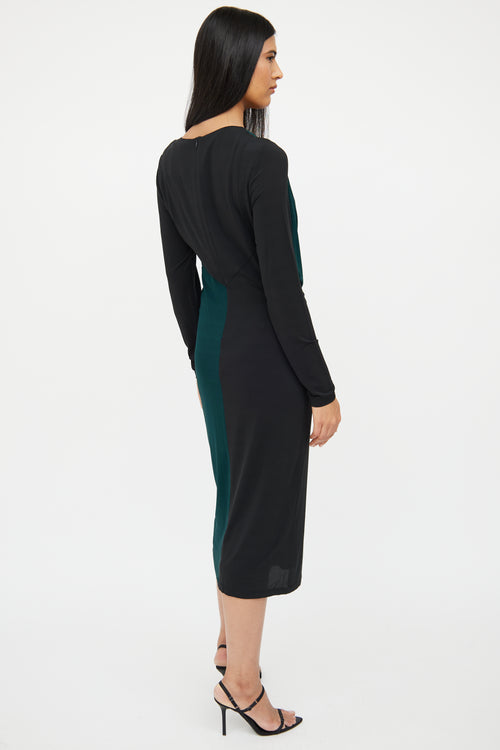 Hugo Boss Black & Green Paneled Gathered Dress