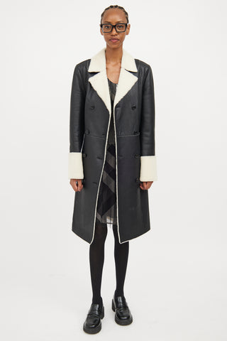 Hugo Boss Black Leather & Shearling Long Coat