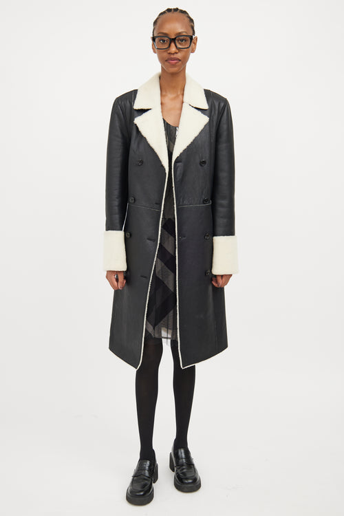 Hugo Boss Black Leather & Shearling Long Coat