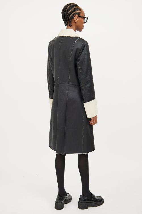 Hugo Boss Black Leather & Shearling Long Coat