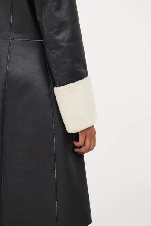 Hugo Boss Black Leather & Shearling Long Coat