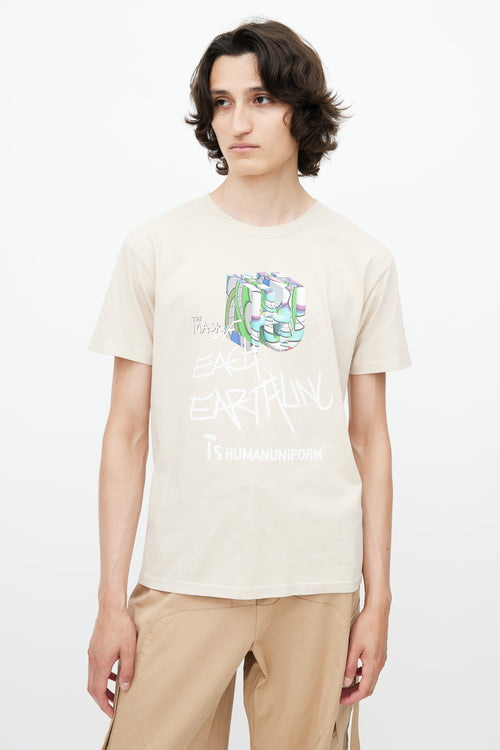 Human Uniform Beige & Multicolour Logo T-Shirt