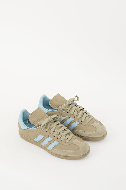 Humanrace X Adidas Originals Sage Green & Blue Leather Samba Sneaker